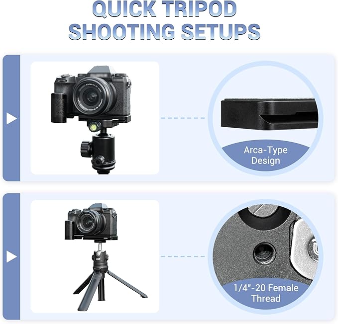 Metal Hand Grip L Bracket for Fujifilm X-S20 Camera,XS20 X-S20 Handgrip Holder with Built-in Quick Release Plate for AirTag & Arca Swiss Type Tripod Mount,w/Battery Memory Card Compartment Opening
