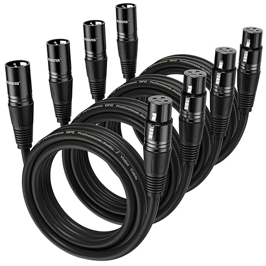 XLR Cable 6 Ft 4 Packs,Microphone Cables,Premium Balanced Microphone Mic Speaker Cable with 3-Pin XLR Male to Female DMX Cable,Black