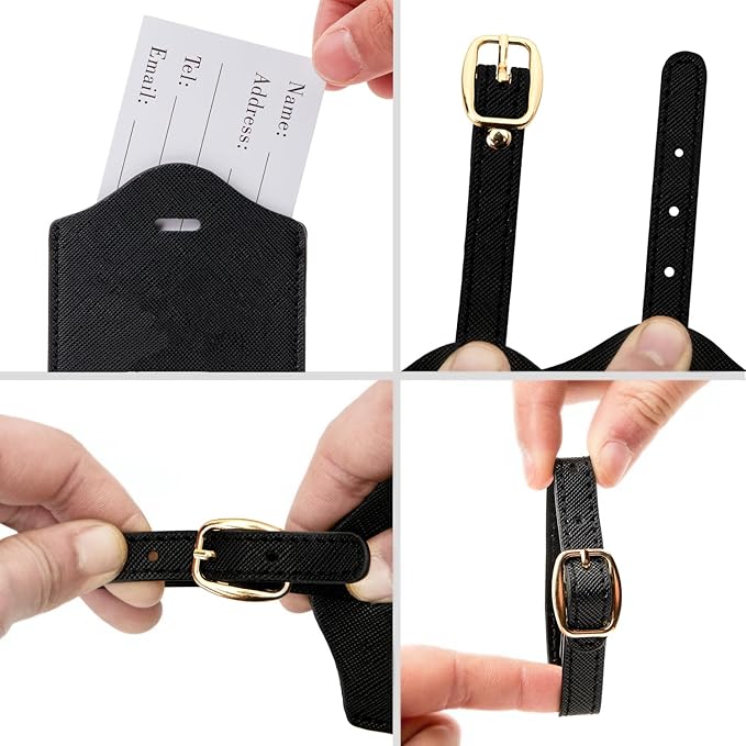 Luggage Tag PU Leather for Suitcase Baggage Handbag Travel Bag Label Suitcase Tag Label Tag w. Name Card & Privacy Cover (L)