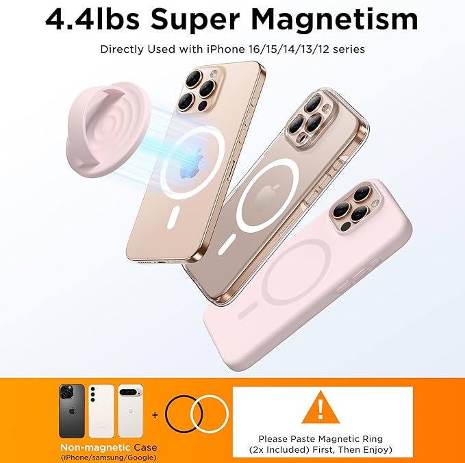 Magnetic Phone Grip Ring Holder, Liquid Silicone Magnet Cell Phone Grip Finger Loop, Compatible with Magsafe, Back of Phone for iPhone 17/16/15/14/13/12 Series, Lovely Pink