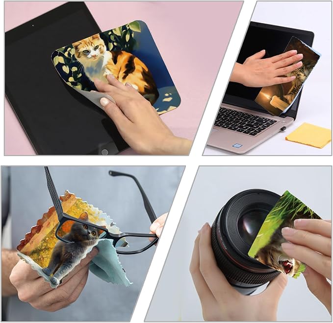 FREEBLOSS 24Pcs Microfiber Cleaning Cloth Cat Pattern Glasses Cleaner Cloths Eyeglass Cleaning Cloth Premium Thick Cloth for Glasses Oil Painting Cleaning Cloth for Window Mirrors 6.3x6.3inch