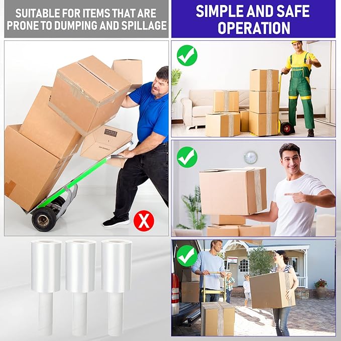 Sherr 12 Rolls 5 Inch x 800 Feet Clear Stretch Shrink Wrap Film with Handle 80 Gauge Heavy Duty PE Industrial Plastic Wrap for Packing, Moving, Furniture & Pallet, Self Adhering Packaging Film