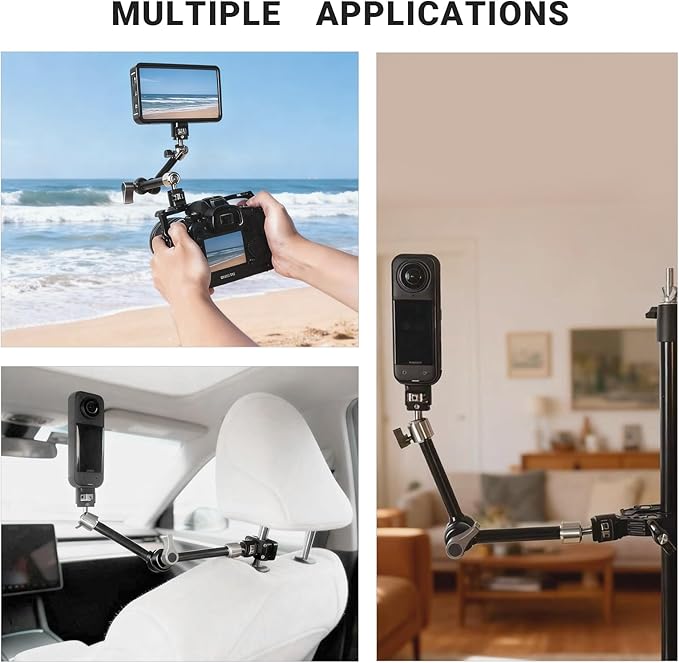 Heavy-Duty Articulating Magic Arm Mount with Super Clamp, 360° Dual Ball Head & 1/4" ARRI Locating Pin&Holes, Camera Monitor Mount for Action Camera Video LED Light (11" Magic Arm w/Headrest)