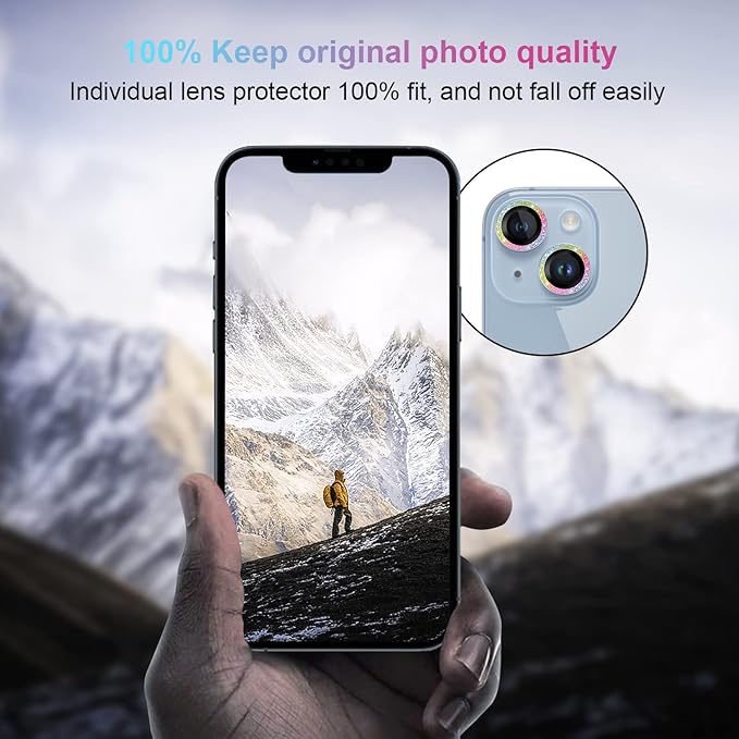 Jeluse 2X2 Pack Camera Lens Protector for iphone 14 Plus for iphone 14, 9H Tempered Glass Screen Protector Cover [Alignment Kit Eazy installation] Metal Individual Ring