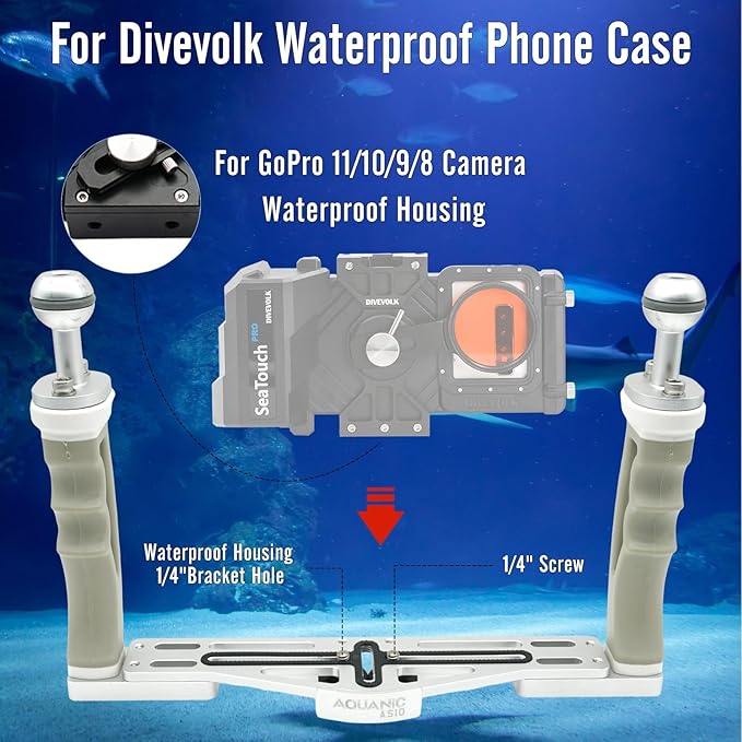 AQUANIC AS10 Underwater Camera Tray Handheld Stabilizer Tray Bracket for Camera Housing, Handle Aluminum Diving Grip for Gopro Divevolk, TG-5/6, RX100 V and Other Action Camera (Grey)