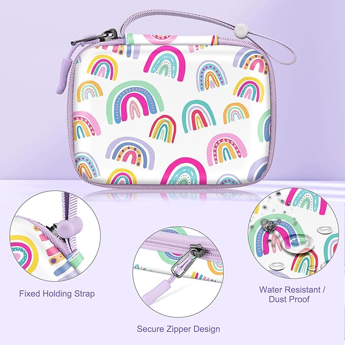 FINTIE Kids Camera Case Compatible with Goopow/Seckton/Dylanto/Mgaolo/Masterbee/CIMELR/Desuccus Kids Digital Camera Toys, Children Carrying Bag, Birthday Festival Gift, Dreamy Rainbow