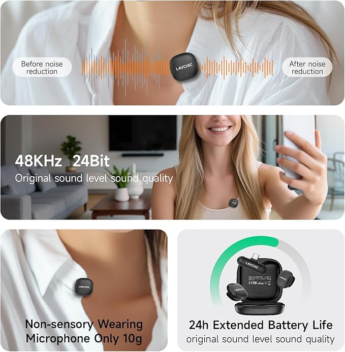 Mini Lavalier Microphone for iPhone Android Computer with Charging Case USB C Phone Mic for Vlogging Video Audio Recording Wireless Microphone AI Noise Reduction