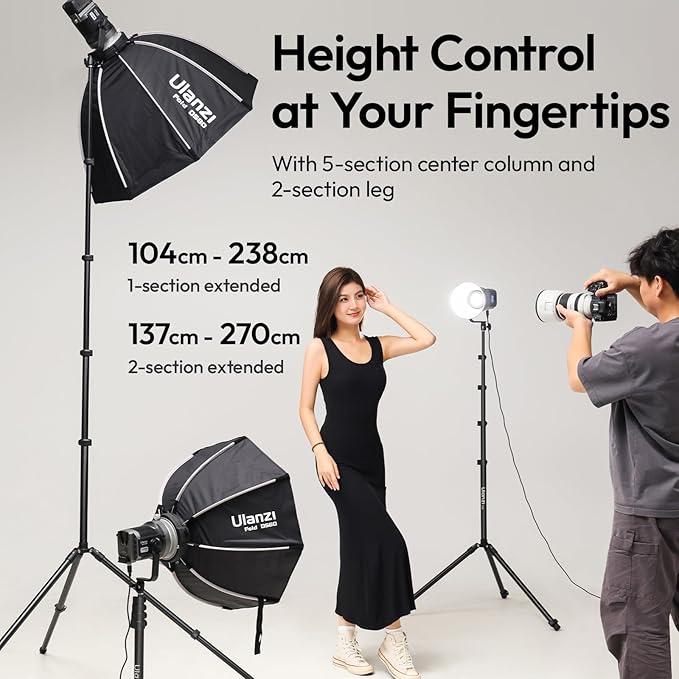 ULANZI Smartphone Video Rig with Light, Cell Phone Handheld Stabilizer with Ring Light, T270 Light Stand 8.8ft/270cm Adjustable Photography Light Tripod Stand for Photo Video Shooting