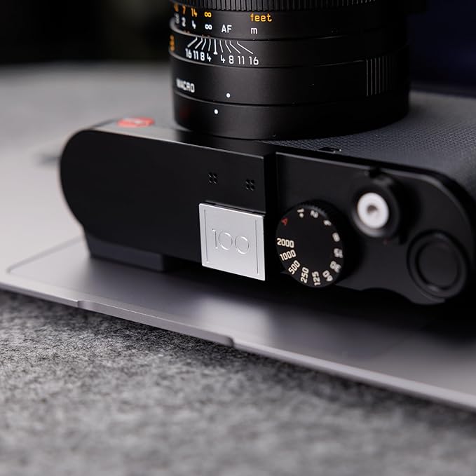 Upgraded Q3 43 Q2 Metal Hot Shoe Cover Protector Cap for Leica Q3 43 Q2 Camera, Hotshoe Cover with Full-Coverage Design & Silicone Cushion, Limited Edition for Leica 100th Anniversary - Silver