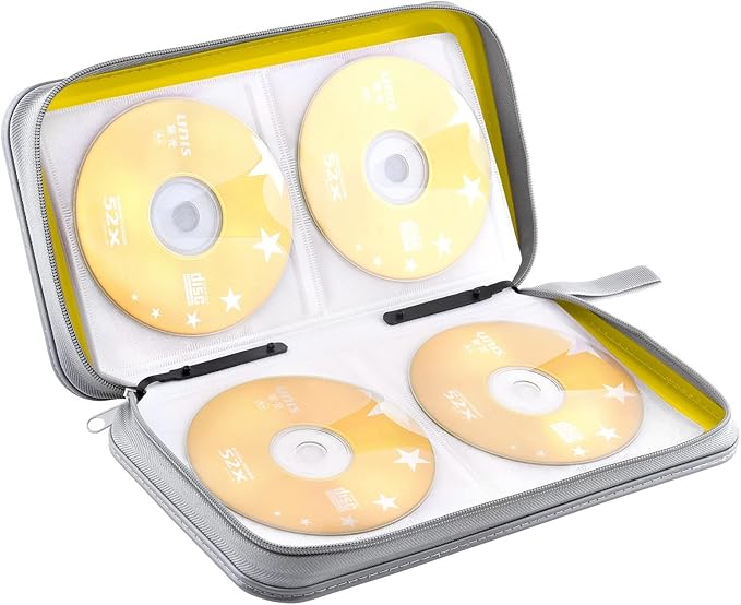 DVD Case, Bivisen CD Case Holder Wallet Binder 96 Capacity CD/DVD Cases Storage Holder Binder Organizer Wallet Book for Car Home Travel (Yellow)