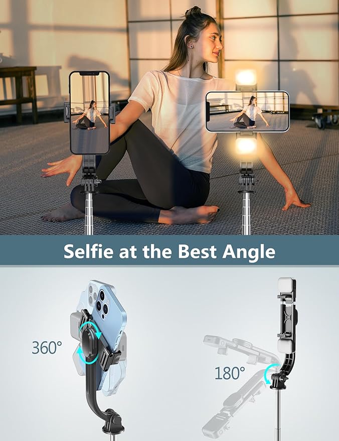 Selfie Stick Tripod with Light, 67'' Tripod with Wireless Remote, Portable Phone Tripod Compatible with iPhone 16/15 Pro Max/15/14 Pro/14/13, Samsung S22/ S23 Ultra/Android Smartphone