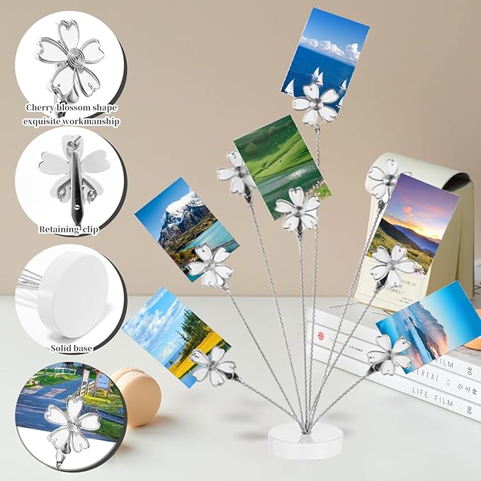 8 Branch Photo Tree Clip, Flexible Photo Frame Stand with Clips for Note Paper Wedding Photo Display Office Decoration (White)