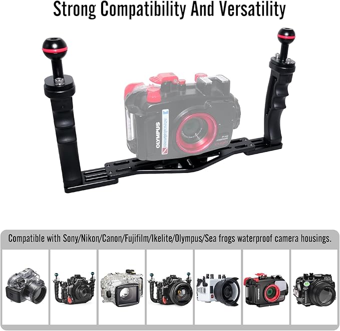 NS10 Underwater Camera Tray extendable Handle Grips Bracket for gopro,pt059,rx100 uw Camera housing Universal Soft Handle with Aluminum and Rubber Material (Black)