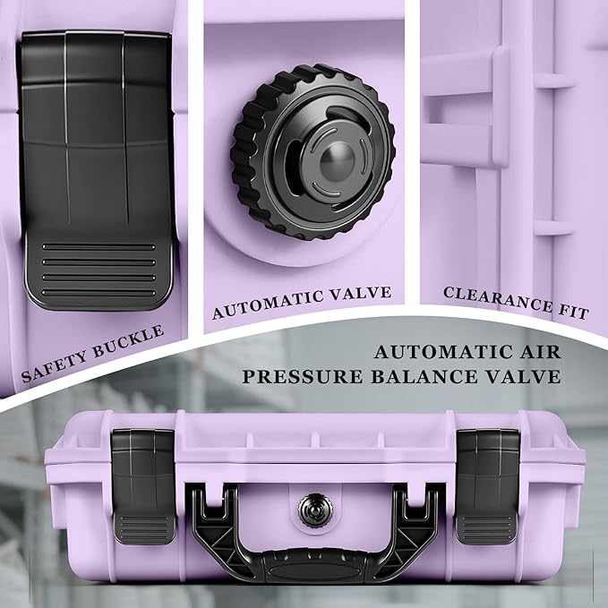 Relaxweex 1 Pcs 14.3 x 11.4 x 4.5 Inch Waterproof Hard Case with DIY Customizable Foam Insert Portable Protective Case with Knife for Camera Drones Equipments Tools Test Instruments (Purple)