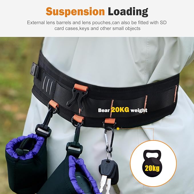 Cwatcun Adjustable Camera Strap for Photographers – Multi-Function Dual Shoulder Harness & Waist Belt for Camera DSLR/SLR Accessories Storage