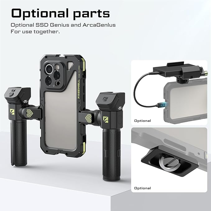 Freewell Genius Rig Cage for iPhone 15 Pro Max - Tool-Free Installation, Multifunctional Tripod & Monopod Handles, Bluetooth Remote