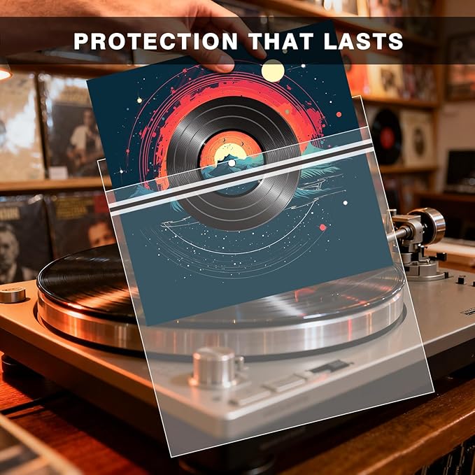 100 Pack 12 inch Vinyl Record Outer Sleeves - 3 Mil Crystal Clear Polyethylene with Adhesive Flap | Archival-Safe Protection for LP Album Storage & Display, Gatefold Compatible, Acid-Free