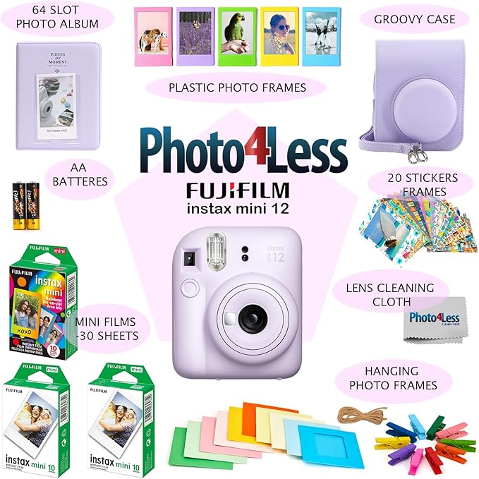 FUJIFILM INSTAX MINI 12 Instant Film Camera (Lilac Purple) + Accessories