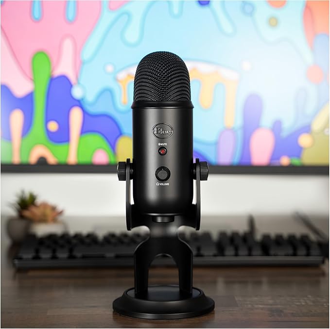 Blue Microphones Yeti Blackout USB Microphone Bundle with Desktop Boom Arm Microphone Stand, Closed-Back Studio Monitor Headphones and Pop Filter (4 Items)