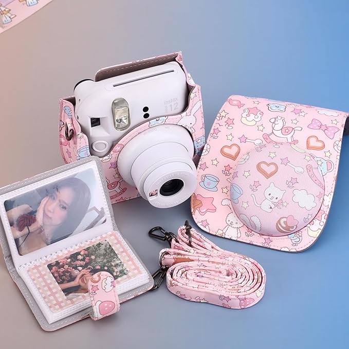 Frankmate Protective Case Compatible with Mini 12 11 9 8 Instant Film Camera with Accessory Pocket and Adjustable Strap (Canvas Bunny)