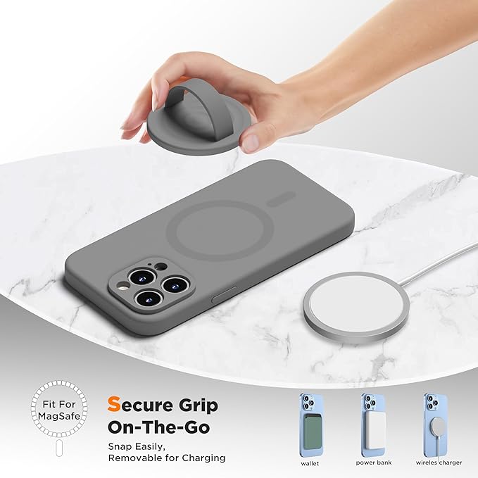 Upgraded Magnetic Phone Grip, Liquid Silicone Soft and Portable, Removable Finger Loop Ring Grip Holder for iPhone, Strong Magnetic Attraction, Compatible with MagSafe Phone Case, Space Gray