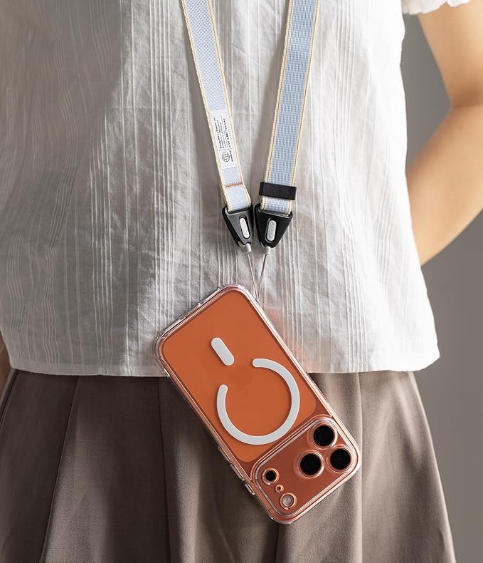 Ringke Lanyard Strap [Adjustable Neck Shoulder Crossbody Strap] [One-Touch Buckle] for Phone Case, Camera, Keys, USB Flash Drive, and ID Badge - Stripe Blue