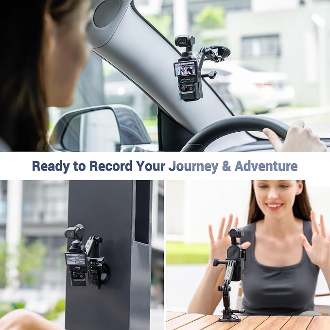 JJC Pocket 3 Suction Cup Mount for DJI Osmo Pocket 3 & Xtra Muse Accessories, Foldable Detachable Car Mount Windshield Dashboard Hood Holder with Cold Shoe Mount, Expansion Adapter for pocket3