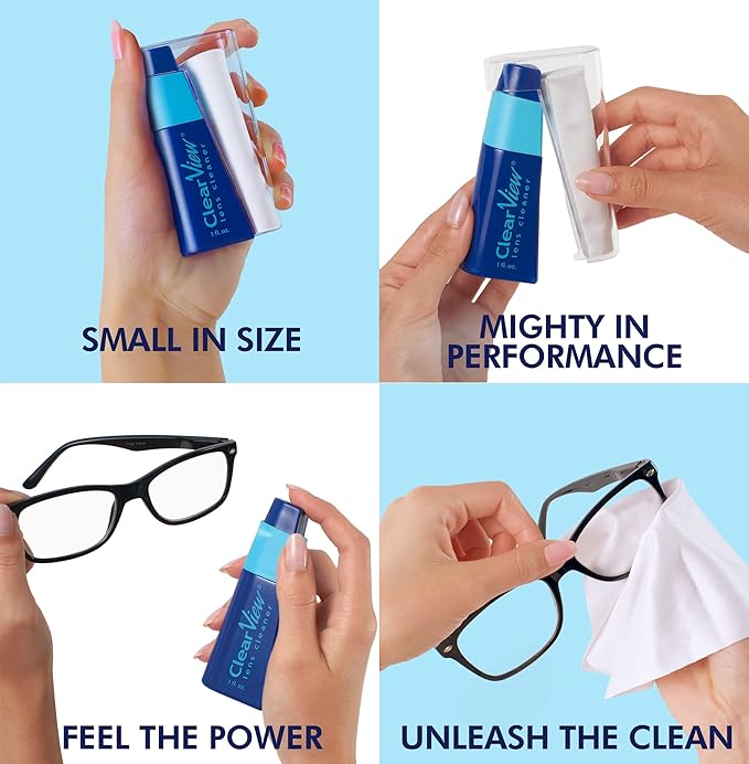 Portable Lens Cleaner Kit – Eyeglass Lens Cleaner Spray Kit with Refillable Spray + Microfiber Cloth, Compact Eye Glass Cleaners Spray, Safe for All Lenses, Travel Size Cleaning Set