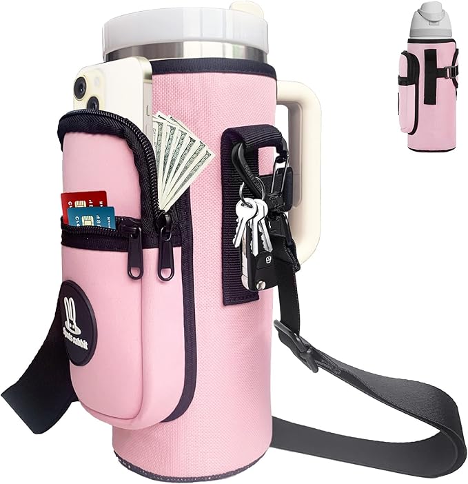 Sports rabbit Universal Water Bottle Holder – Durable Oxford & Neoprene Hybrid Design Compatible with Stanley 30/40oz Handled & 64/87oz Straight Tumblers, Adjustable Strap for Gym, Travel, Outdoors