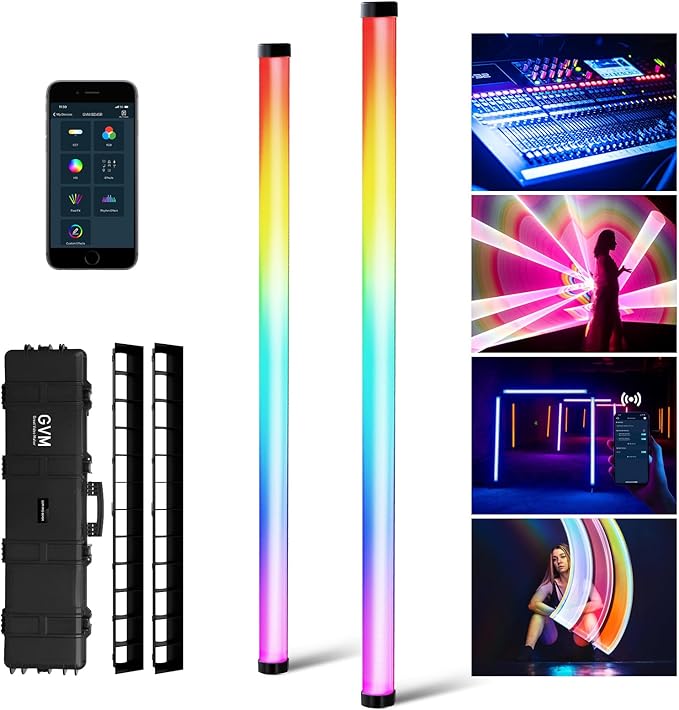 GVM RGB Tube Light with Softbox, 2 Packs 45W Handheld Wand Light, 48" Full Color LED Tube Light, 2700-10000K Stick Light with APP/DMX Control, 12 Scene Effects, MESH Networking Control Led Video Light