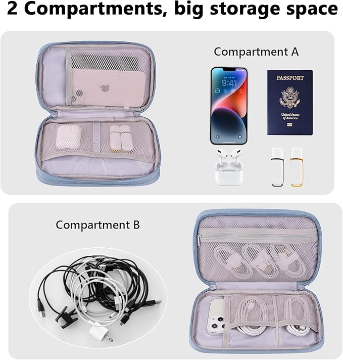 DDgro Electronics Travel Organizer, Tech Accessories Pouch Bag for Cables/Charger & Cords (Haze Blue, PU-M)