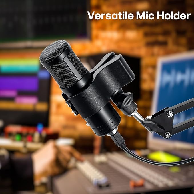 BILIONE 1pcs Large Microphone Clip, Adjustable Mic Holder for Microphones with Outer Diameter Range 1.26" from 2.3", with 5/8" Male to 3/8" Female Screw Adapter(Black)