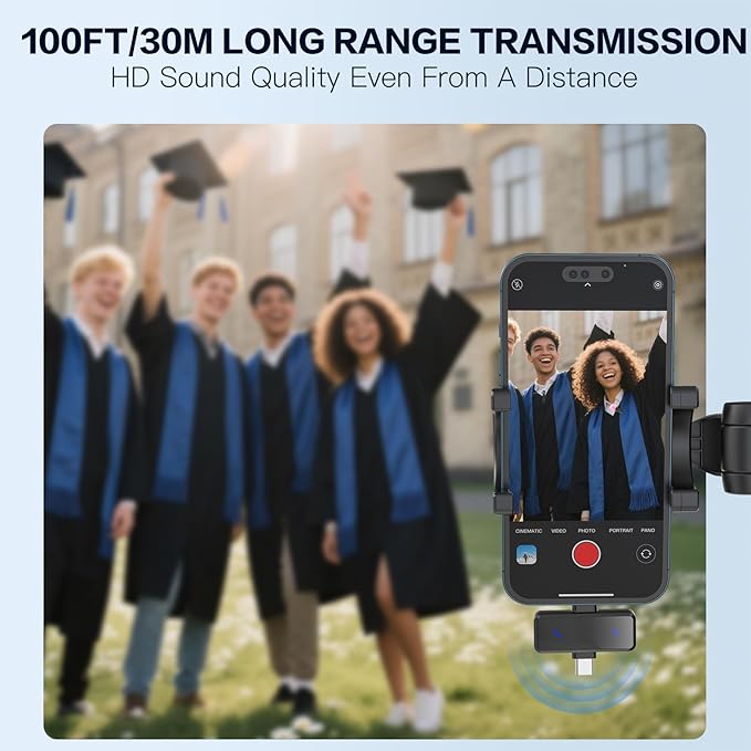 ZealSound Mini Microphone for iPhone with LED Display,Wireless Lavalier Mic with USB-C/Lightning/USB - Noise Reduction & Echo Effect,6 Windscreen Furry Muff Mics for TikTok,Podcast,ASMR,YouTube Videos