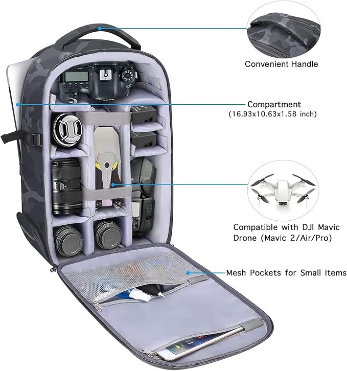 MOSISO Camera Backpack,DSLR/SLR/Mirrorless Photography Camera Bag Camouflage Waterproof Hardshell Case with Tripod Holder&Laptop Compartment Compatible with Canon/Nikon/Sony/DJI Mavic Drone, Gray