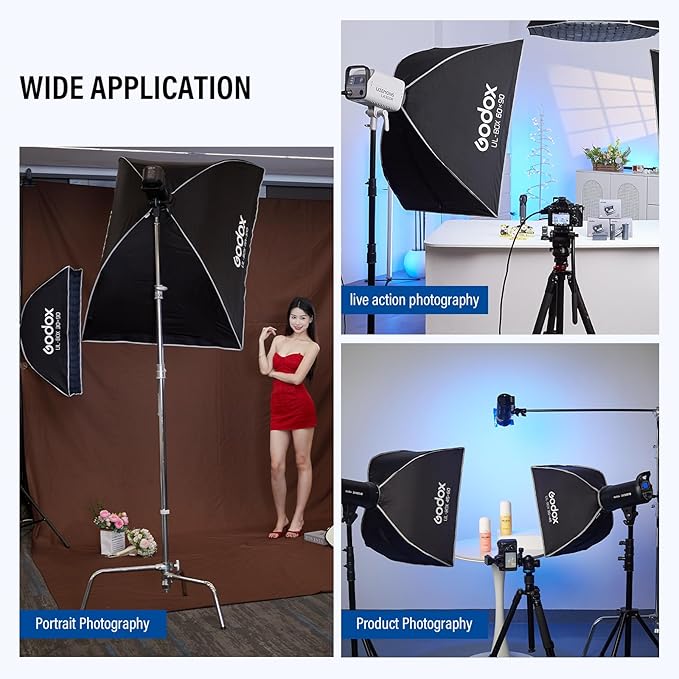 Godox Rectangular Softbox, 90cm*120cm/35.4in*47.3in with Grid Diffuser Fast-Setup Bowens Mount Softbox Compact for Photography Shooting Continuous Light Monolight Strobe Flash