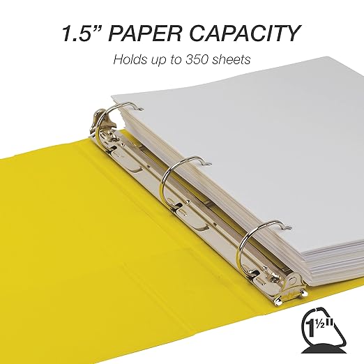 Samsill Durable 1.5 inch 3 Ring Binder, Made in USA, D Ring Binder, FSC 100% Recycled Chipboard, Yellow, 4 Pack