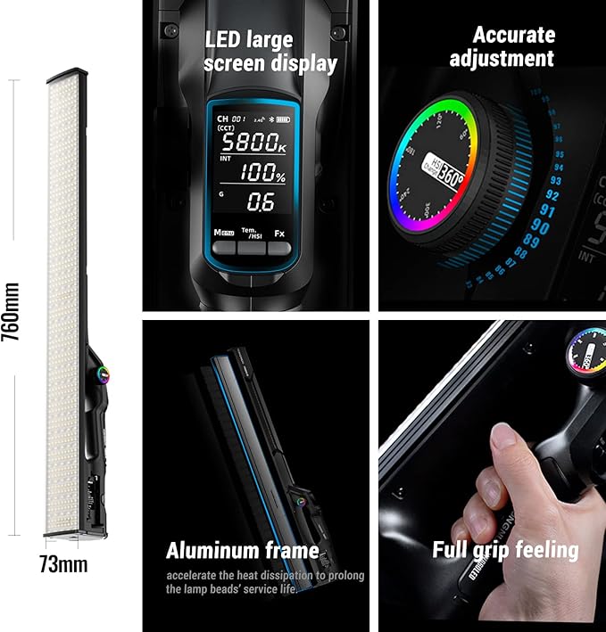 YONGNUO YN660LED LED Video Light, 45W Handheld Wand Light, RGB Full Color LED Tube Light, CRI96 2000K-9900K Adjustable, 31 Lighting Effect, for Photo YouTube Video Photography