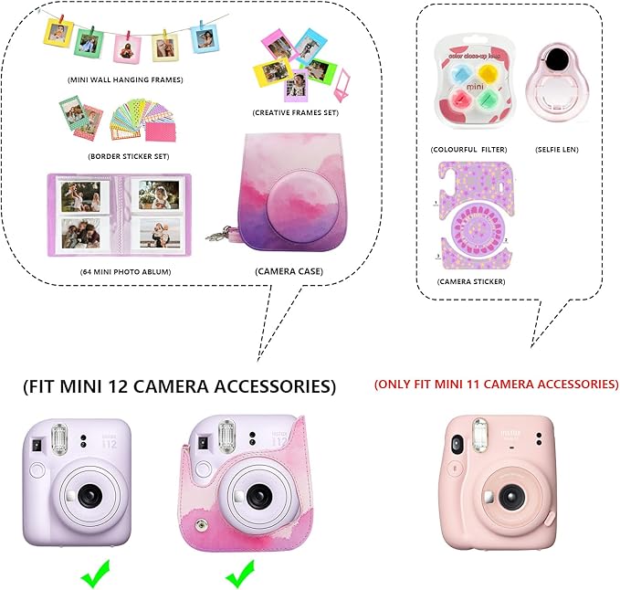 WOGOZAN Mini 11 Accessories for Fujifilm Instax Mini 11 Instant Camera Include Case, Color Filters, Photo Album, 2x3 Frames, Selfie Lens and Stickers (Dream Cloud) (No Camera)