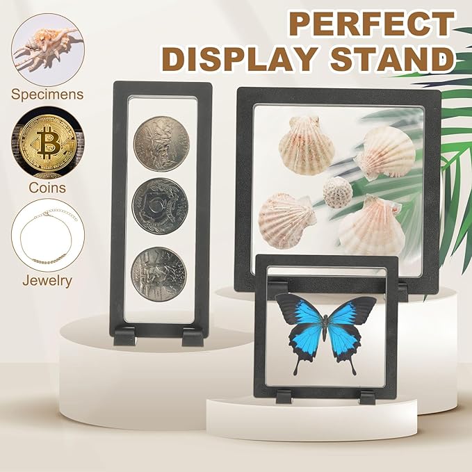PATIKIL 2Pcs Floating Display Case, 4.3 Inch Jewelry Display Case Stand Challenge Coin Holder Frames Transparent Small Storage Box 3D for Necklace Bracelets Pendants, Light Yellow/White