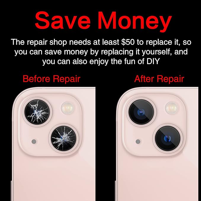 ASDAWN Back Rear Camera Lens Glass Replacement for iPhone 13 6.1 inch and 13 Mini 5.4 inch with Pre-Installed Adhesive, Back Lens Glass with Installation Manual + Repair Tool Set