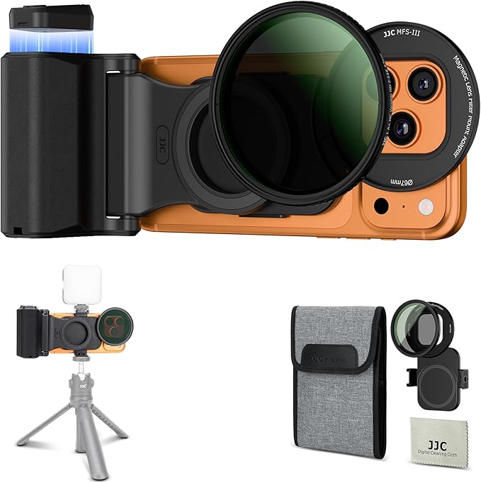 Upgraded 67mm Variable ND2-128 ND Filter Mount Kit with Magnetic Phone Camera Grip & Storage Pouch for iPhone 17 Air 16 15 14 Pro Max,Neutral Density Lens Filter Adapter Set w Cold Shoe & 1/4''Hole