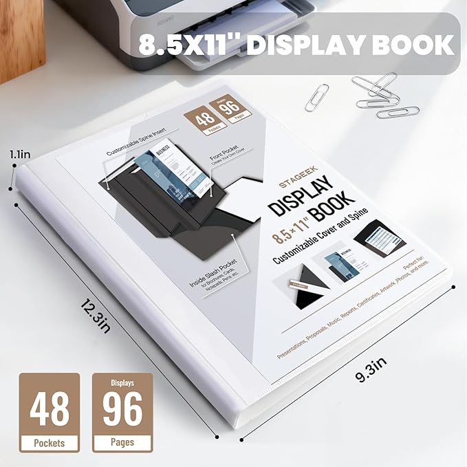 STAGEEK 48-Pocket Portfolio Binder Display 96 Pages, 8.5x11 Binder with Plastic Sleeves, Art Portfolio Folder with Clear Sheet Protectors, Presentation Book for Artwork, Document Organizer