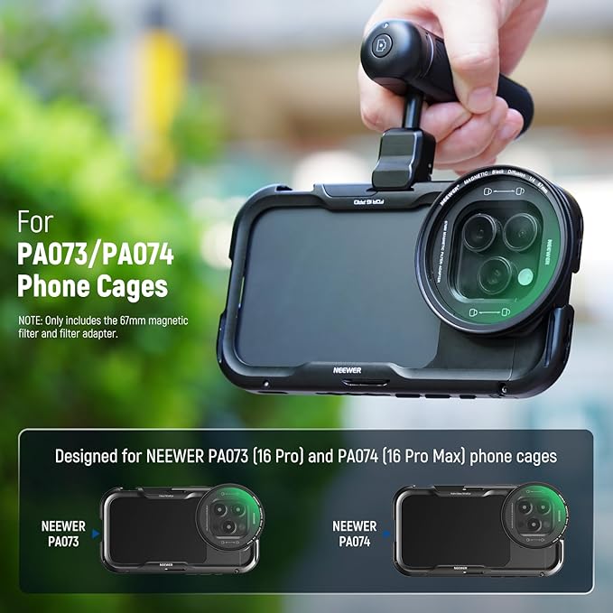 NEEWER 67mm Magnetic Black Diffusion 1/4 Filter Set, Multicoated HD with Magnetic Filter Backplate Adapter, Compatible with iPhone 16 Pro/16 Pro Max Phone Cage Video Rig (PA073/PA074)