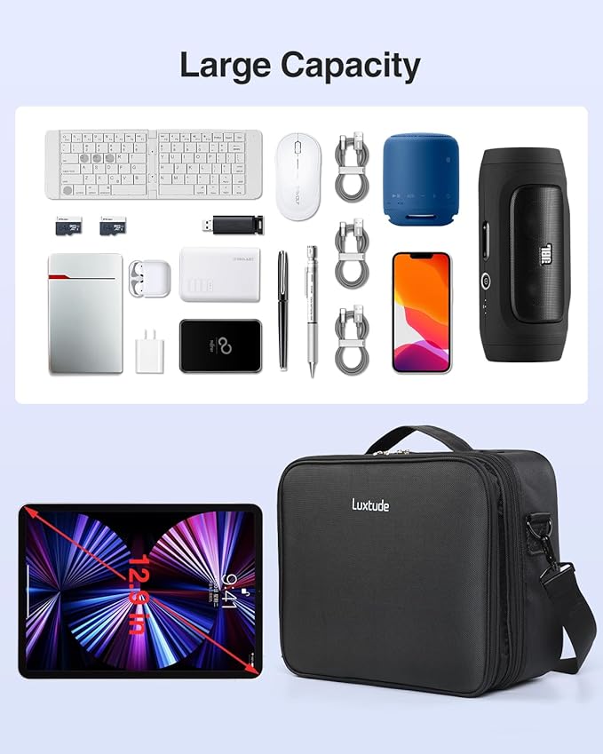 Luxtude Electronic Organizer Travel Case Large, Double Layer Tech Carrying Case, Home Electronics Bag Fits for iPad (Up to 12.9 in), Sturdy Storage for Dji, Camera