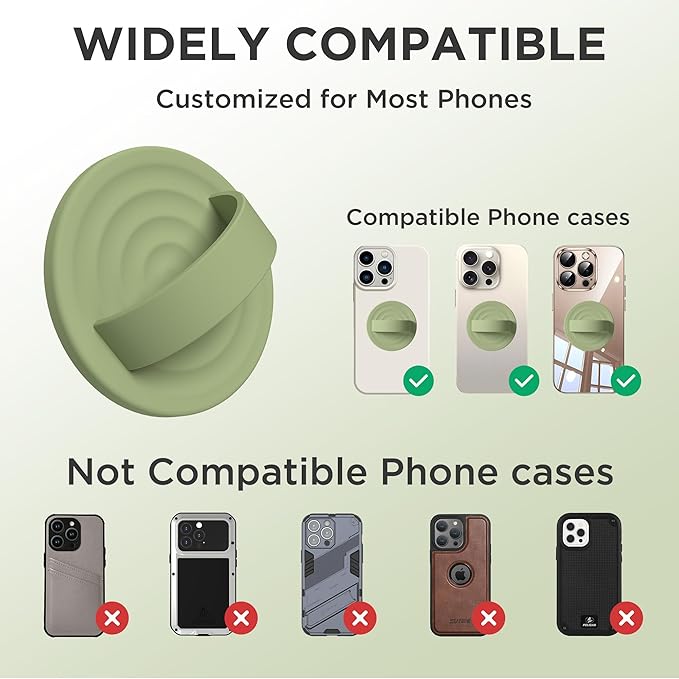 Upgraded Magnetic Phone Grip, Liquid Silicone Soft and Portable, Removable Finger Loop Ring Grip Holder for iPhone, Strong Magnetic Attraction, Compatible with MagSafe Phone Case, Tea Green