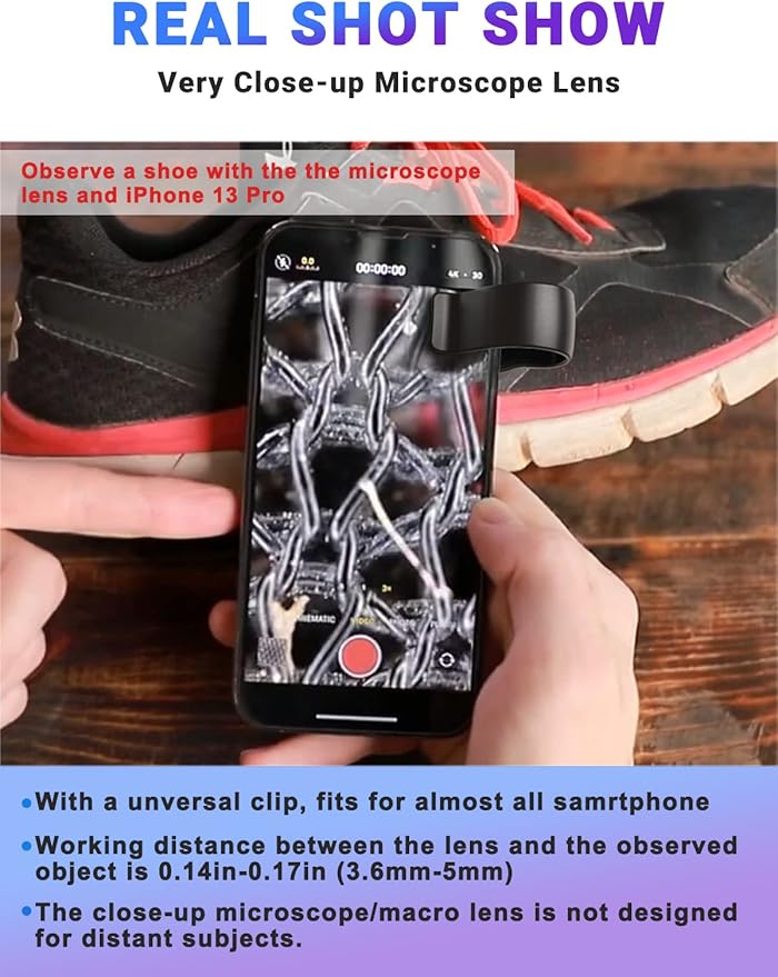 APEXEL Nano Zoom 100x Phone Micro Lens with LED Light for Smartphone - Pocket Microscope & Camera Lens Attachment