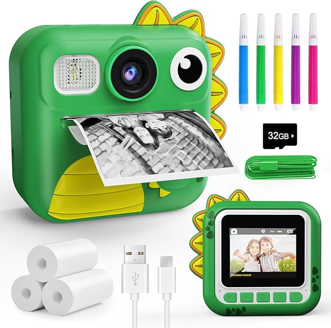 KOKODI Kids Camera Instant Print, Toddler Cameras Christmas Birthday Gifts for Girls Age 3-12, Digital Video Instant Printable Camera for Kids,Toys for Ages 5-7 Girls (Green)