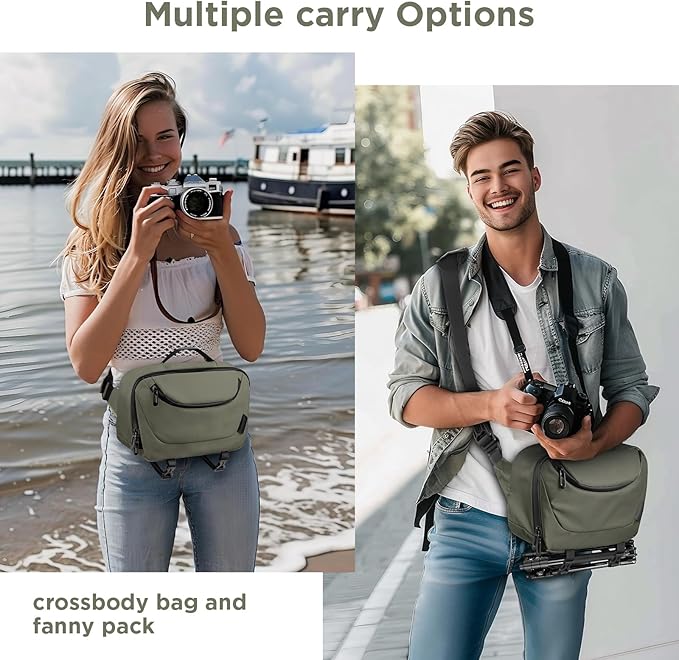 TAAOKA Camera Sling Bag,Travel Waterproof Camera Case with Tripod Holder,Lightweight DSLR/SLR/Mirrorless Small Camera Bags Crossbody for photographers (Dark Green)