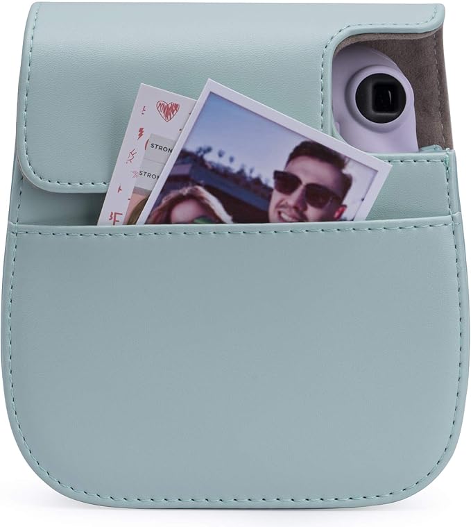 Frankmate PU Leather Camera Case Compatible with Fujifilm Instax Mini 11 12 Instant Camera with Adjustable Strap and Pocket (Cute Duck)