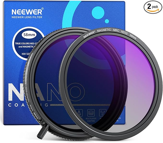 NEEWER True Colors 58mm Variable ND2-32 & CPL with Magnetic ND32, Polarized ND Filter Set, 2in1 Adjustable One Rotatable Light Reduction Reflection Elimination No Color Shift No X Cross No Vignetting